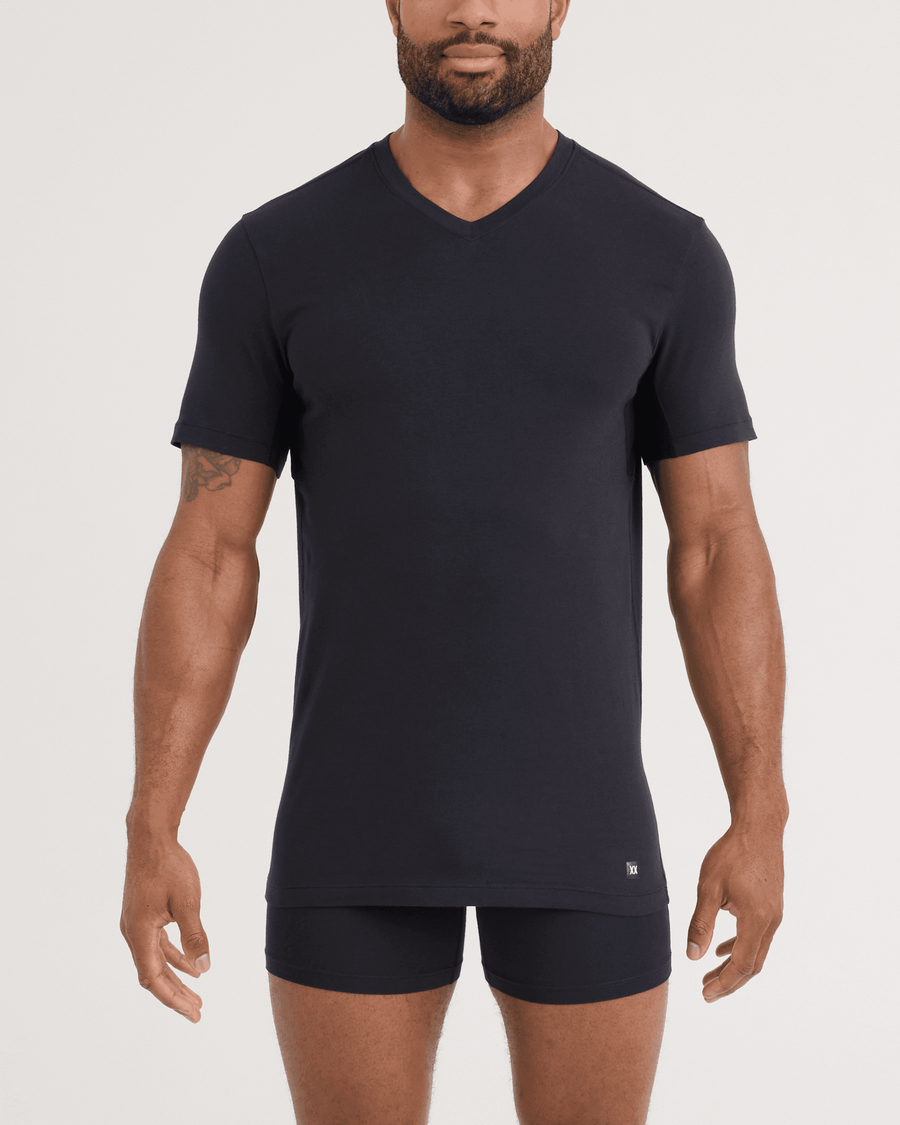 MEN'S SAXX DROPTEMP DRY COTTON UNDERSHIRT V NECK 2 PACK | BLACK