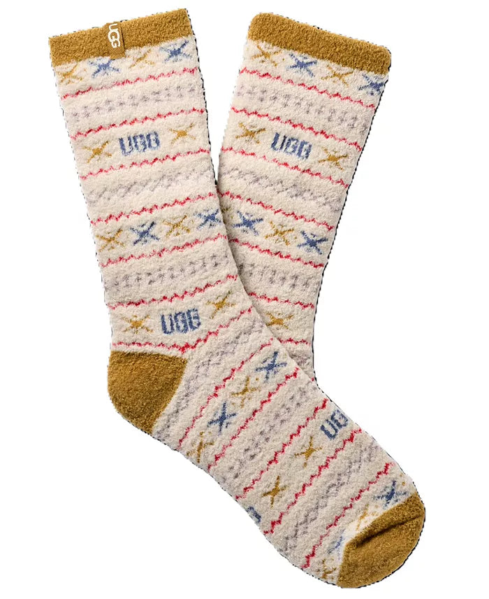 WOMEN'S UGG LESLIE GRAPHIC CREW SOCK | OCHRE GREEN MULTI UGGISLE