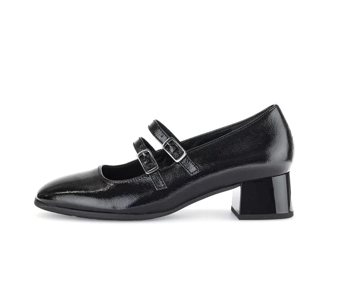 WOMEN'S GABOR 51.370.97 DOUBLE STRAP PUMP | BLACK PATENT