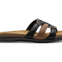 WOMENS NAOT LIV SLIP ON SANDAL | JET BLACK | LATTE COMBO