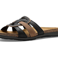 WOMENS NAOT LIV SLIP ON SANDAL | JET BLACK | LATTE COMBO