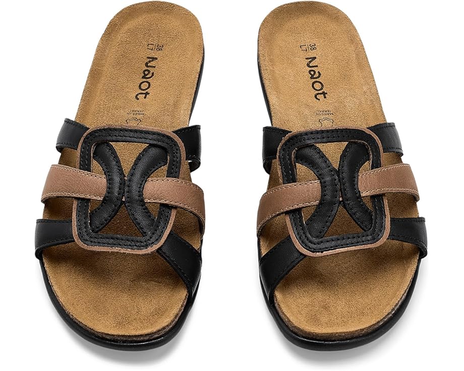 WOMENS NAOT LIV SLIP ON SANDAL | JET BLACK | LATTE COMBO