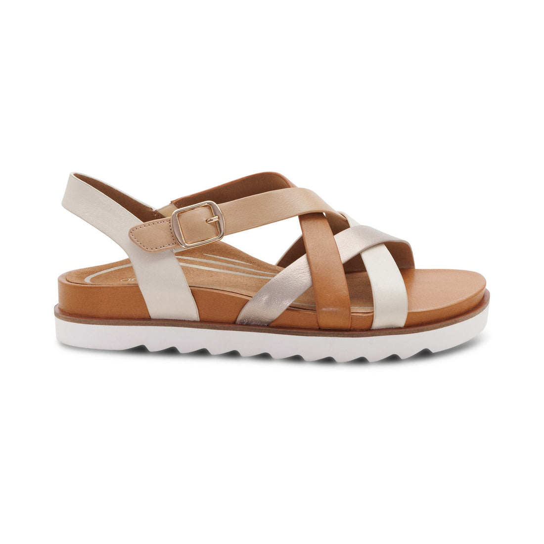 WOMEN'S AETREX CARMEN CROSS BAND ADJUSTABLE SANDAL | CHAMPAGNE MULTI