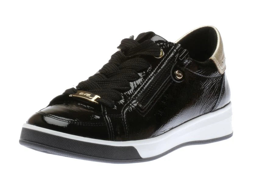 WOMEN'S ARA REI-LOW SNEAKER | BLACK PATENT / PLATINUM METALLIC