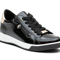 WOMEN'S ARA REI-LOW SNEAKER | BLACK PATENT / PLATINUM METALLIC