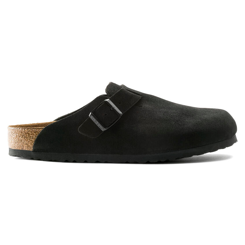 UNISEX BIRKENSTOCK BOSTON SUEDE SOFT FOOTBED | BLACK