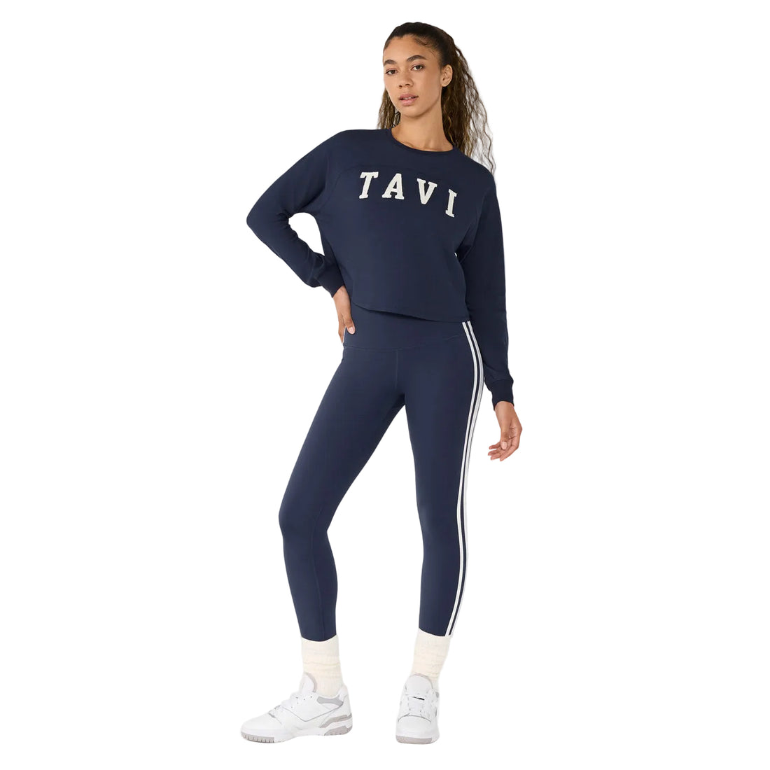 WOMEN'S TAVI HIGH WAISTED 7/8 STRIPE TIGHT | NAVY COCONUT