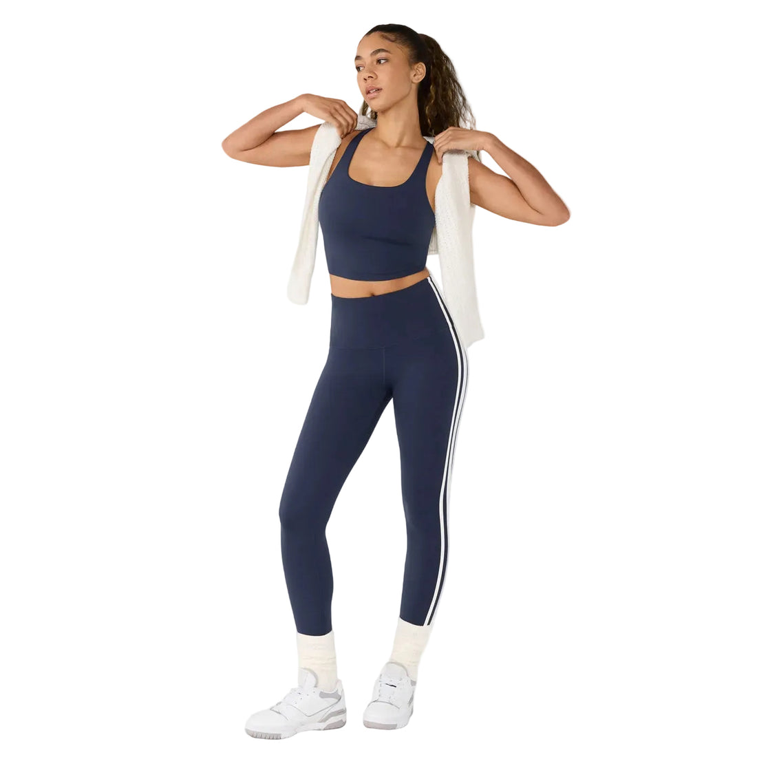 WOMEN'S TAVI HIGH WAISTED 7/8 STRIPE TIGHT | NAVY COCONUT