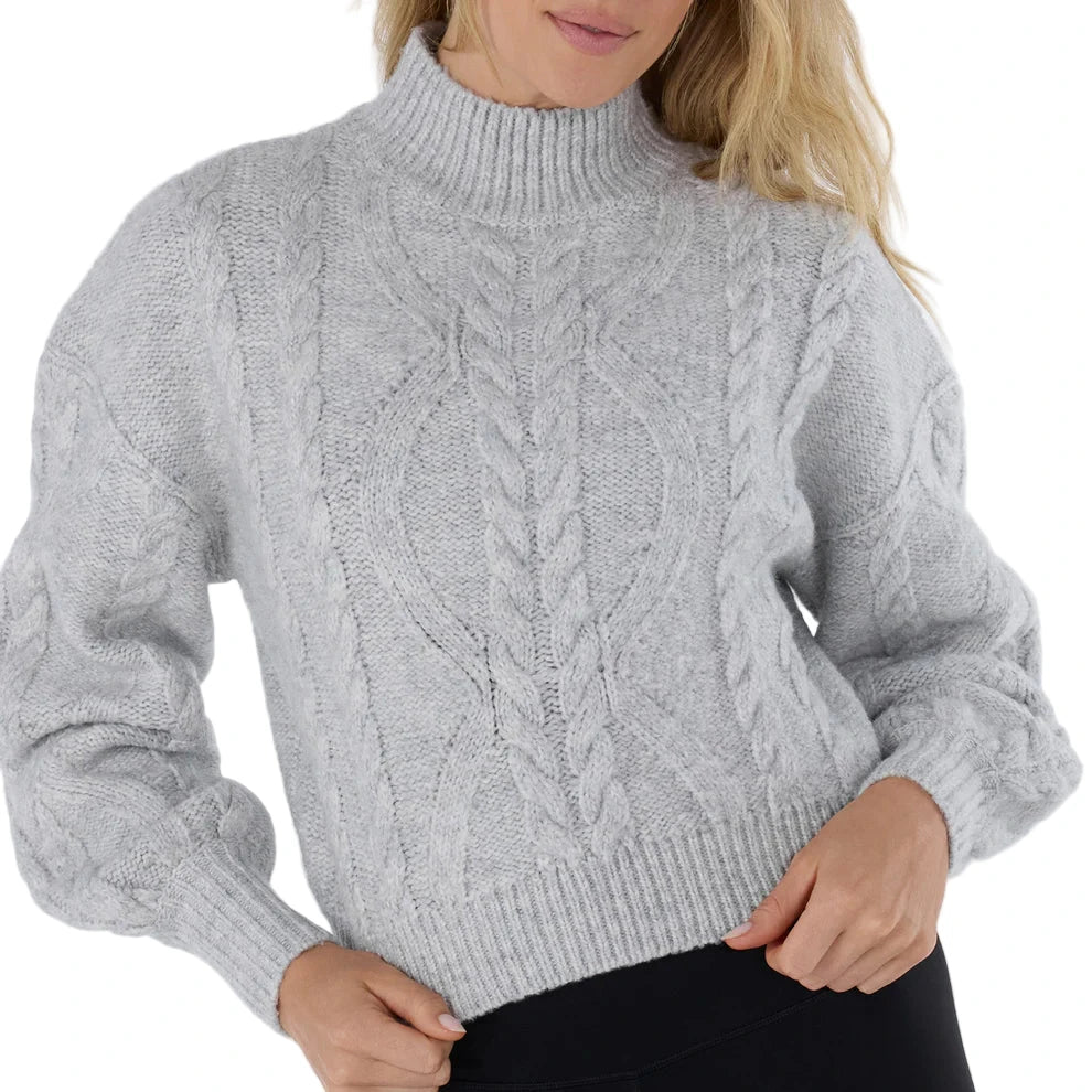 WOMEN'S TAVI HI LOW CABLE SWEATER | ASH