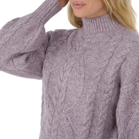WOMEN'S TAVI HI LOW CABLE SWEATER | LAVENDER MIST
