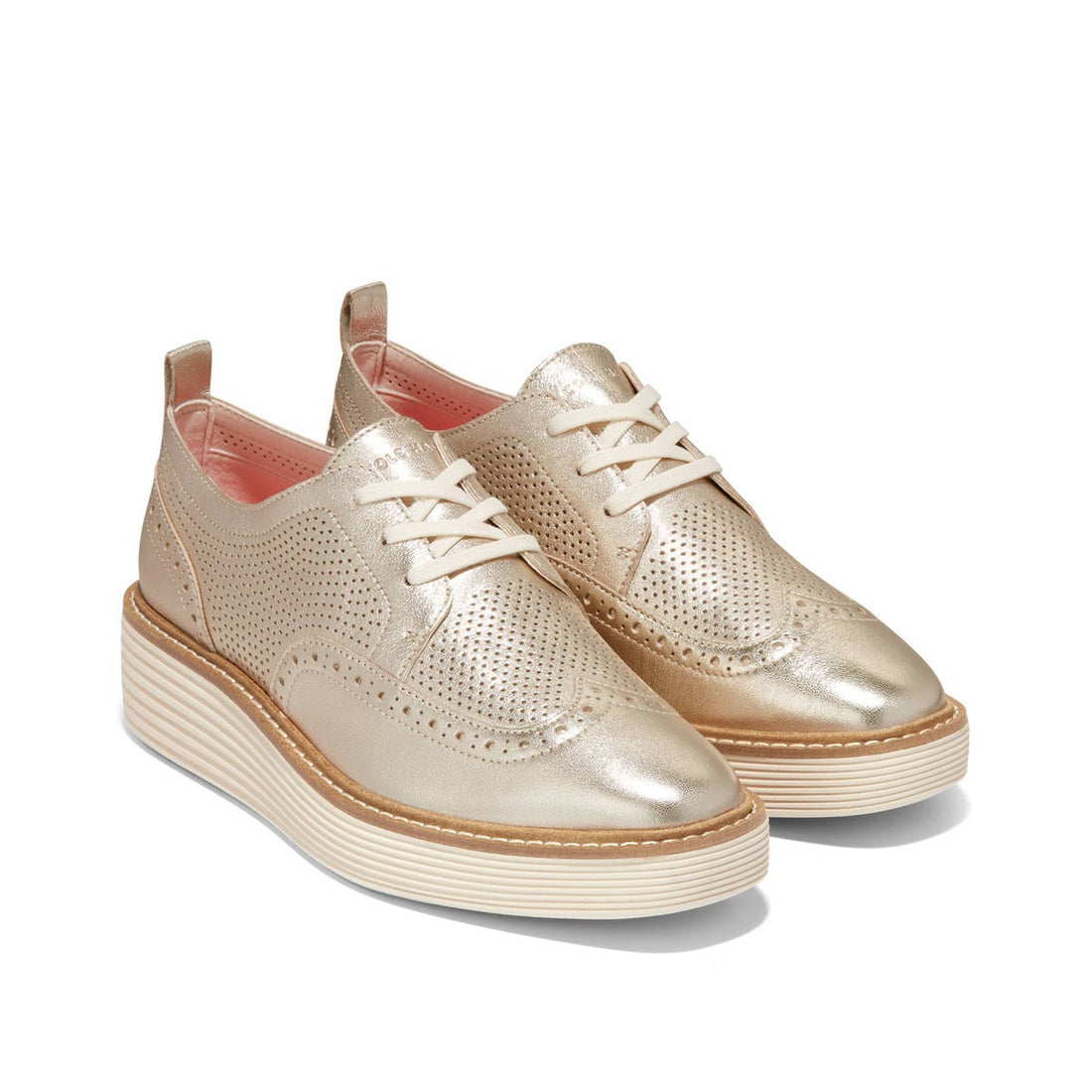 WOMEN'S COLE HAAN ØRIGINAL GRAND PLATFORM WINGTIP OXFORD | GOLD TALCA / IVORY