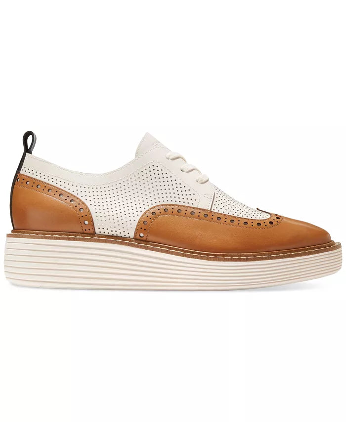 WOMEN'S COLE HAAN ORIGINAL GRAND PLATFORM WINGTIP OXFORD | PECAN / IVORY