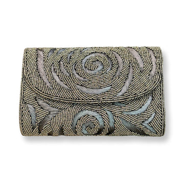 WOMEN'S DAVID JEFFERY HANDBAG | PEWTER BEADS & PEWTER EMBROIDERY WITH CHAIN STRAP