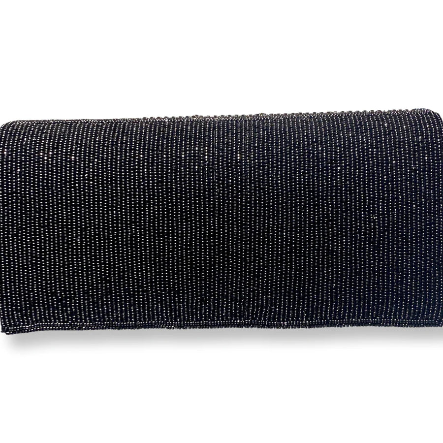 WOMEN'S DAVID JEFFERY HANDBAG | BLACK CRYSTAL BEADS WITH CRYSTAL STRAP