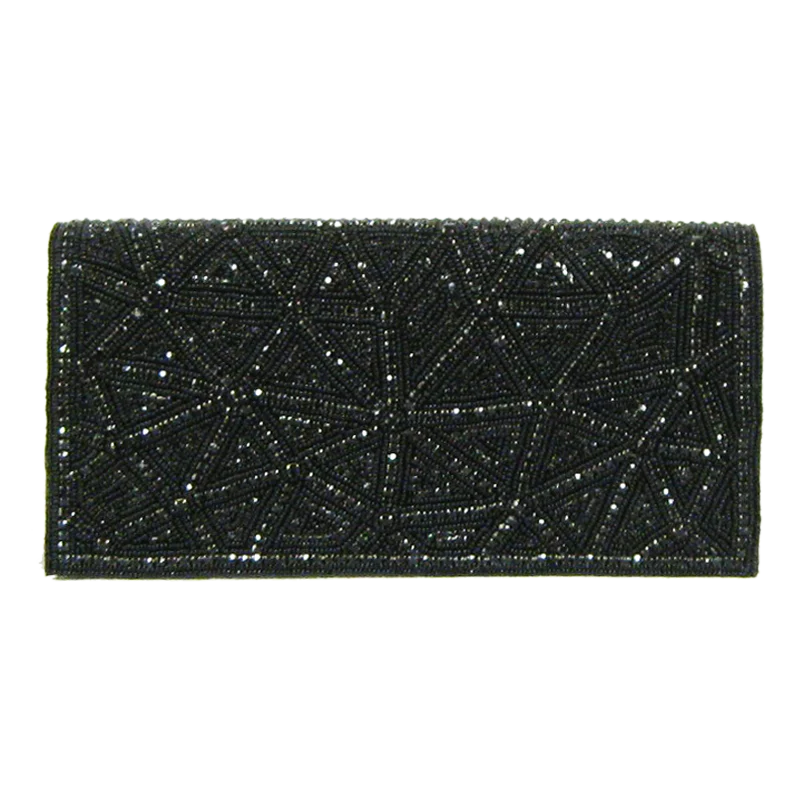 WOMEN'S DAVID JEFFERY HANDBAG | BLACK CRYSTAL BEADS WITH CRYSTAL STRAP