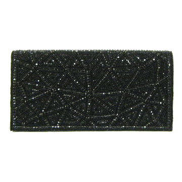 WOMEN'S DAVID JEFFERY HANDBAG | BLACK CRYSTAL BEADS WITH CRYSTAL STRAP