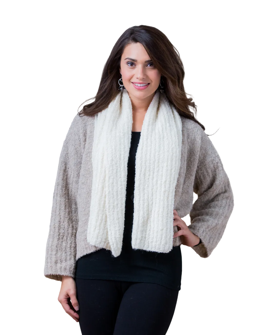 SIMPLY NATURAL DOUBLE BOUCLE CARDIGAN | BEIGE / IVORY