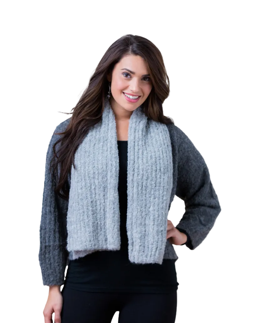 WOMEN'S SIMPLY NATURAL DOUBLE BOUCLE CARDIGAN | CHARCOAL / SILVER