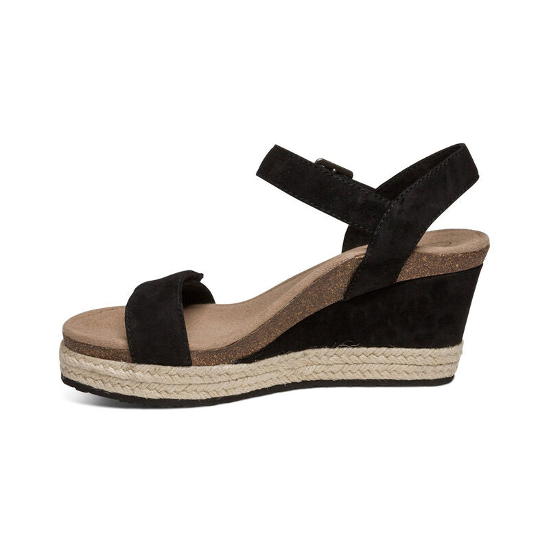 WOMEN'S AETREX SYDNEY QUARTER STRAP ESPADRILLE WEDGE | BLACK