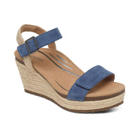 WOMEN'S AETREX SYDNEY QUARTER STRAP ESPADRILLE WEDGE | BLUE