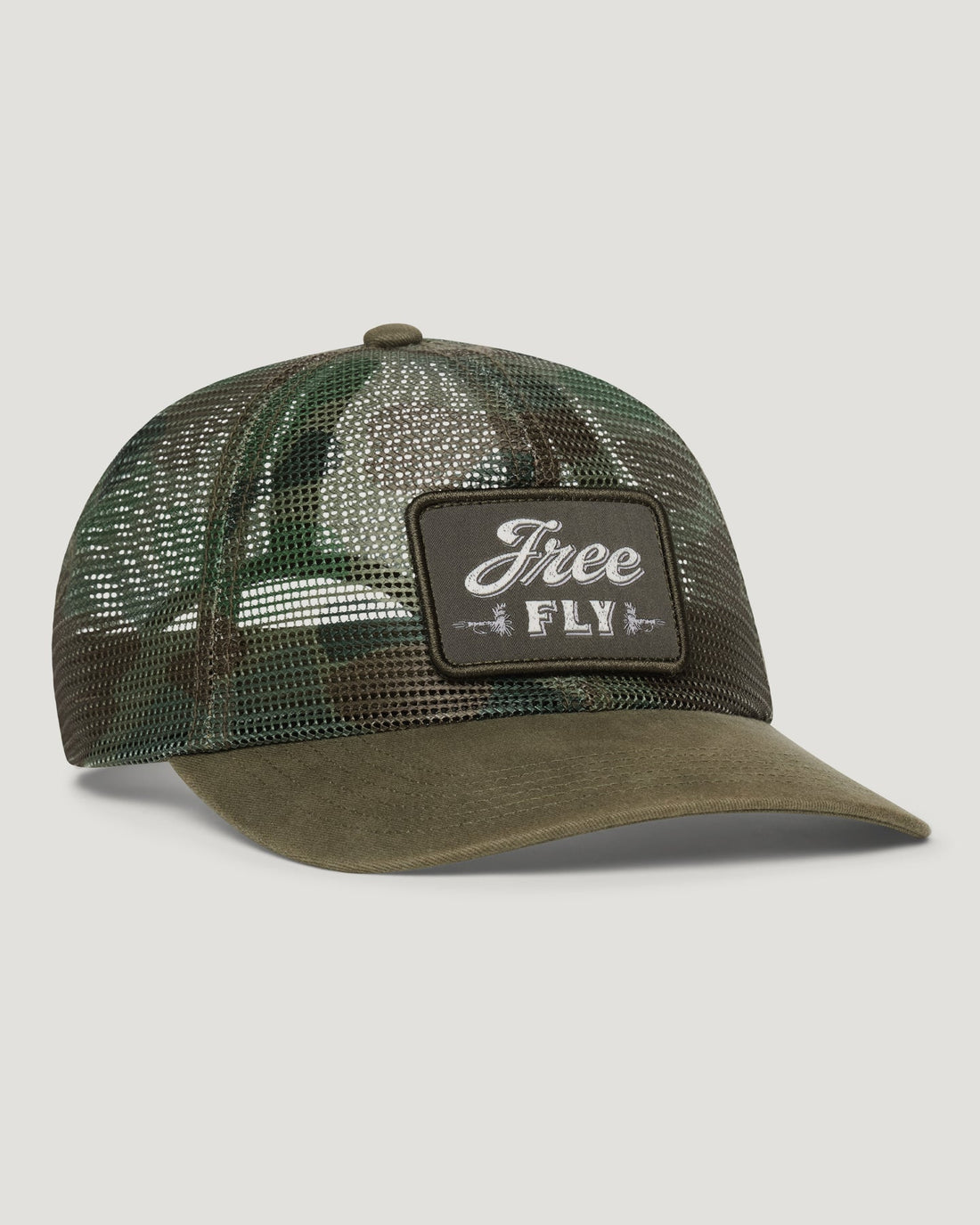MEN'S FREEFLY OUTFITTERS PATCH MESH HAT | VINTAGE CAMO OIL GREEN
