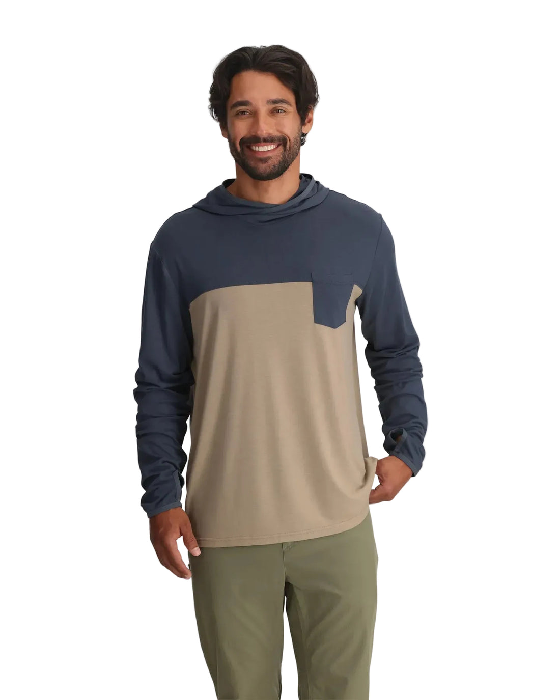 MEN'S FREE FLY BAMBOO HYBRID HOODIE | STORM CLOUD | DESERT TAN