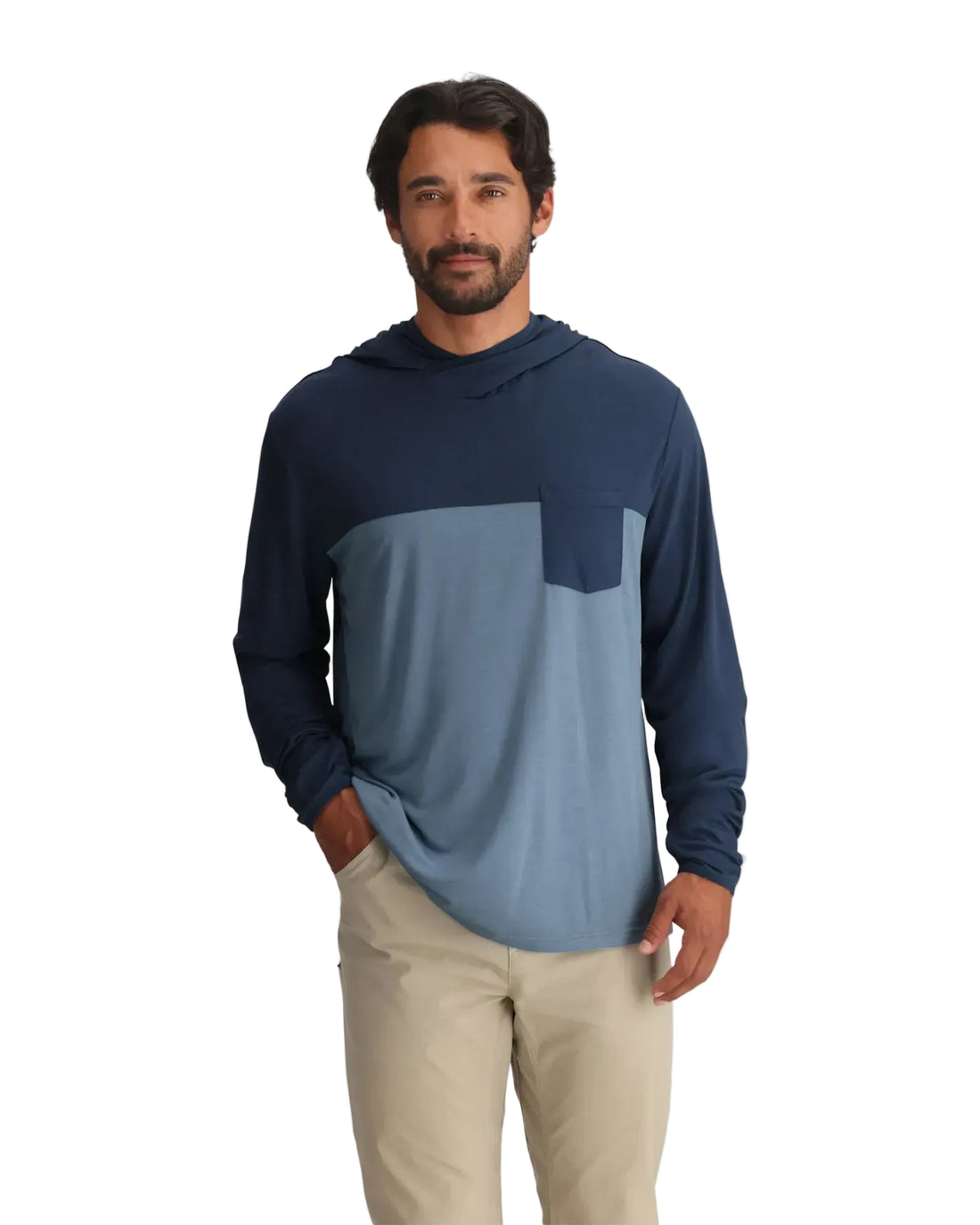 MEN'S FREE FLY BAMBOO HYBRID HOODIE | TRUE NAVY | BLUE FOG