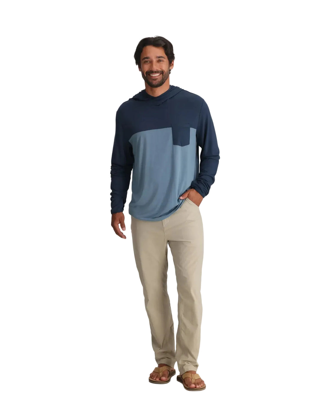 MEN'S FREE FLY BAMBOO HYBRID HOODIE | TRUE NAVY | BLUE FOG