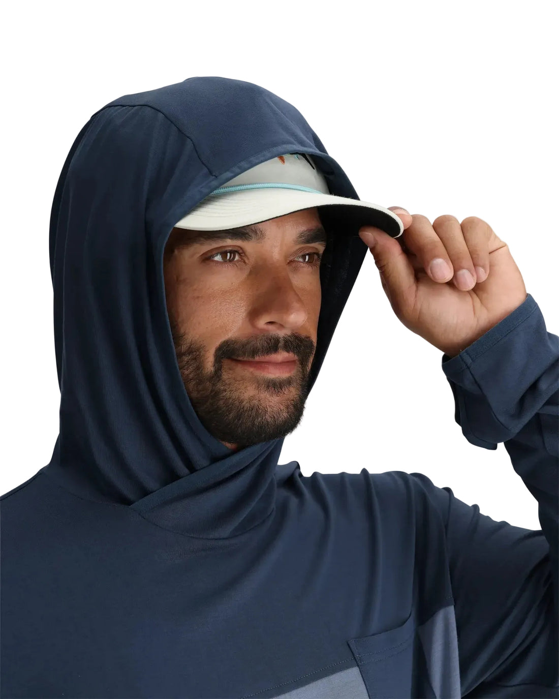 MEN'S FREE FLY BAMBOO HYBRID HOODIE | TRUE NAVY | BLUE FOG