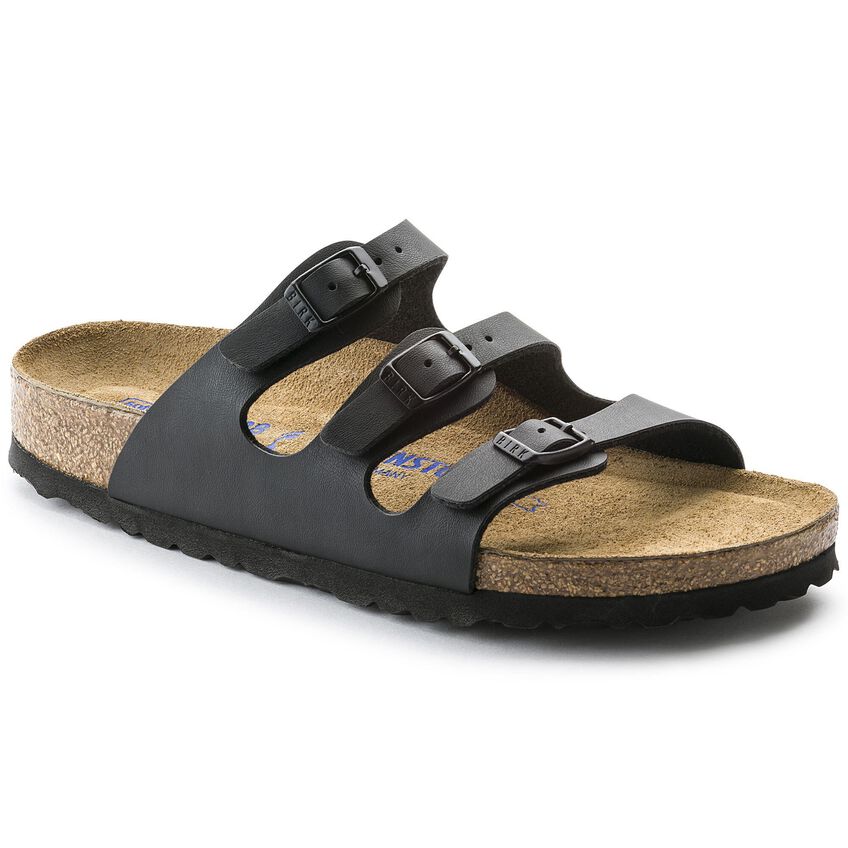 WOMEN'S BIRKENSTOCK FLORIDA SOFT FOOT BED | BLACK BIRKO FLOR