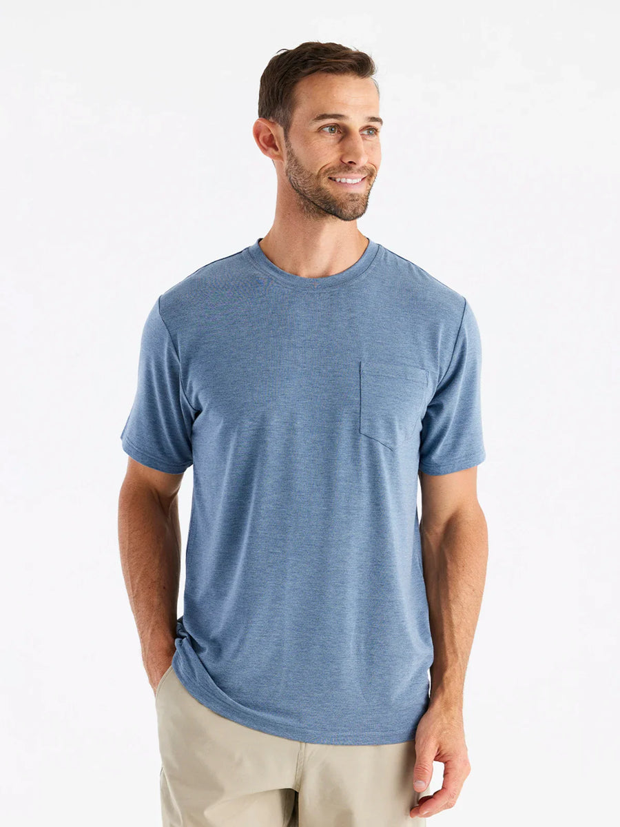 MEN'S FREE FLY BAMBOO FLEX POCKET TEE | HEATHER DEEPWATER