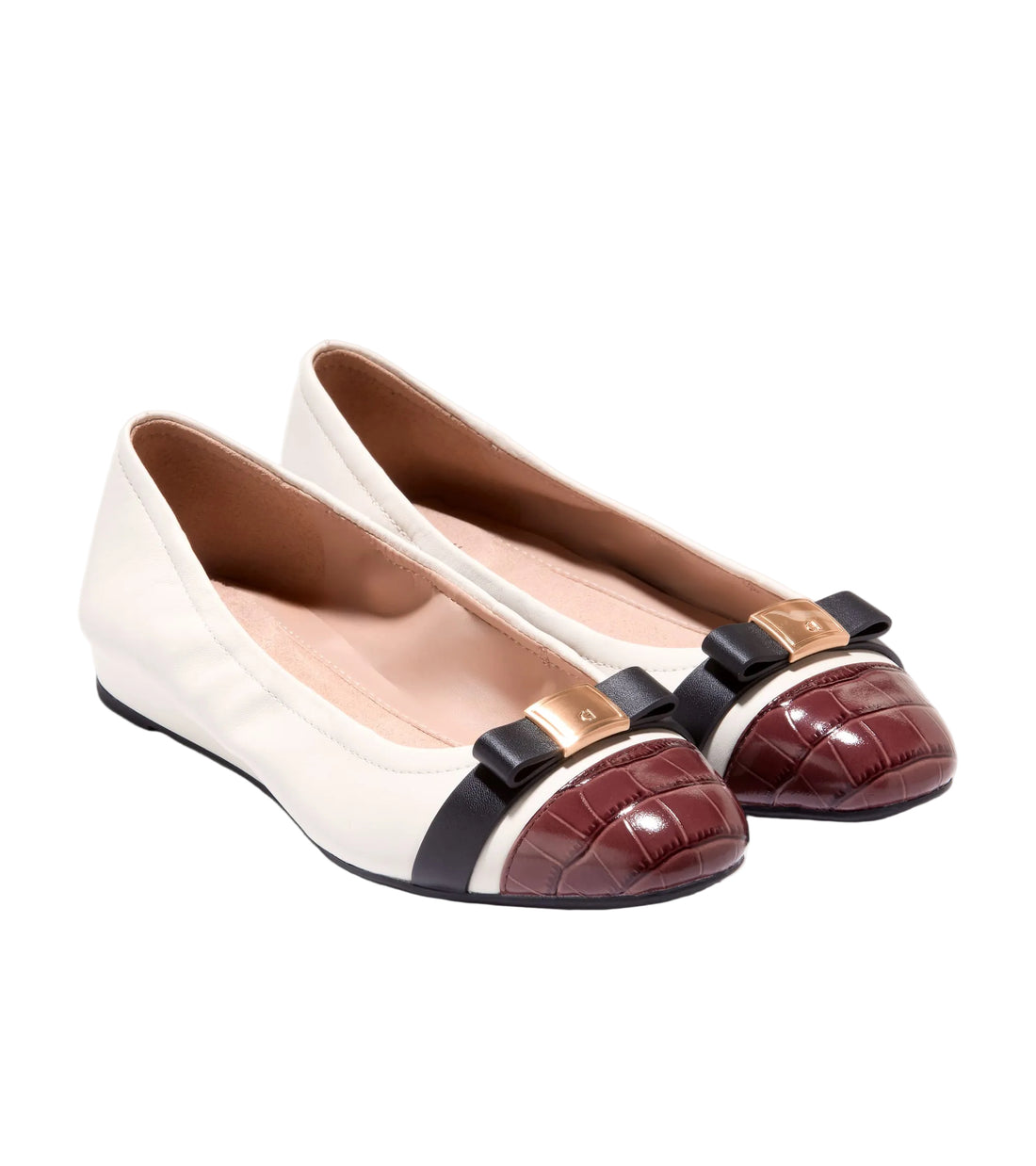 WOMEN'S COLE HAAN GO-TO TOVA BOW BALLET | POWDER LEATHER/MAHOGANY