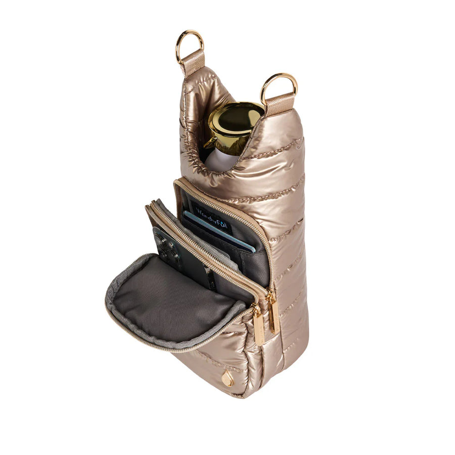 WANDERFULL GOLD SHINY HYDROBAG WITH GOLD STRIPED STRAP