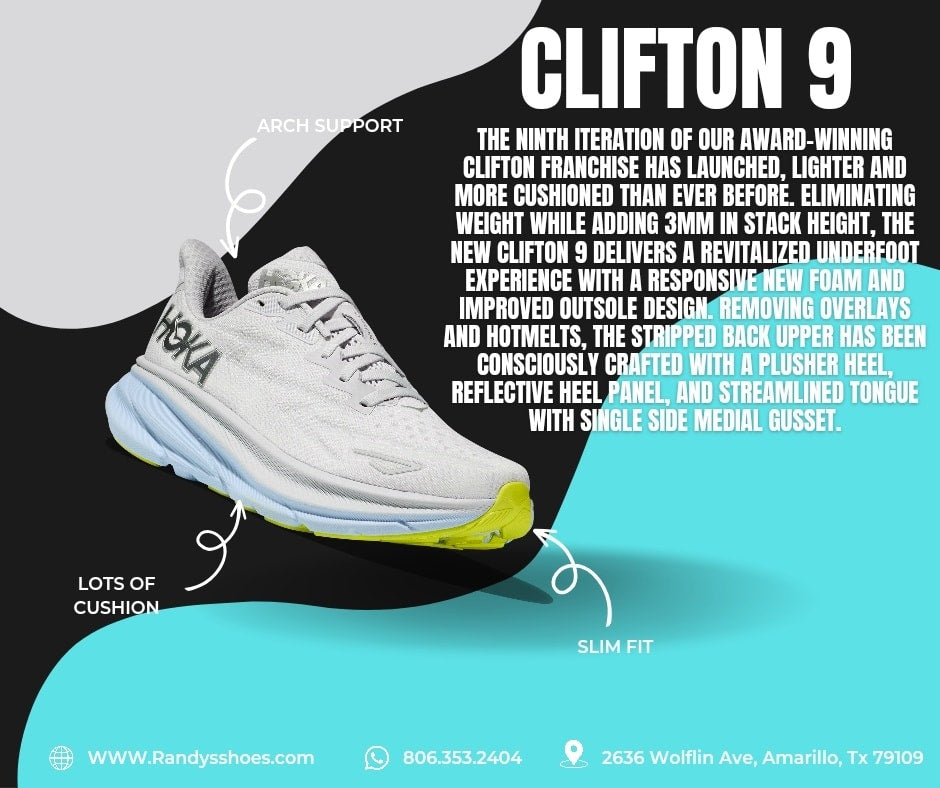 WOMEN'S HOKA CLIFTON 9  NIMBUS CLOUD / ICE WATER – Randy's Shoes
