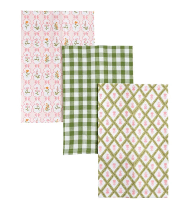 MUDPIE PINK GREENHOUSE TOWEL SET