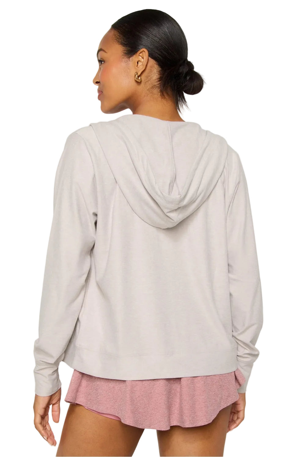 WOMEN'S FABLETICS CLOUD JERSEY FULL ZIP HOODIE | LIGHT SAND HEATHER