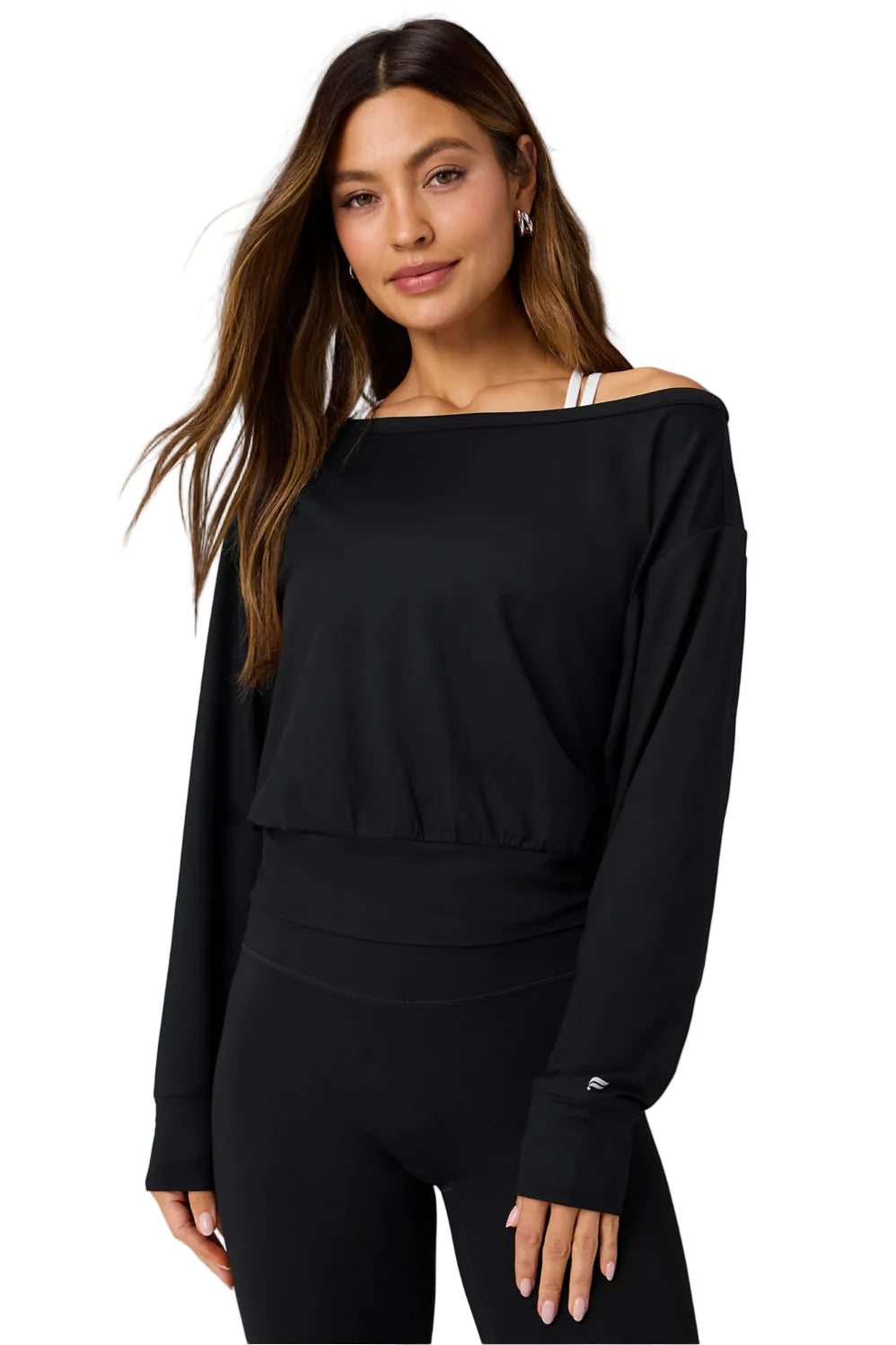 WOMEN'S FABLETICS CLOUD JERSEY OFF-SHOULDER SWEATSHIRT | BLACK