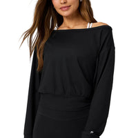 WOMEN'S FABLETICS CLOUD JERSEY OFF-SHOULDER SWEATSHIRT | BLACK