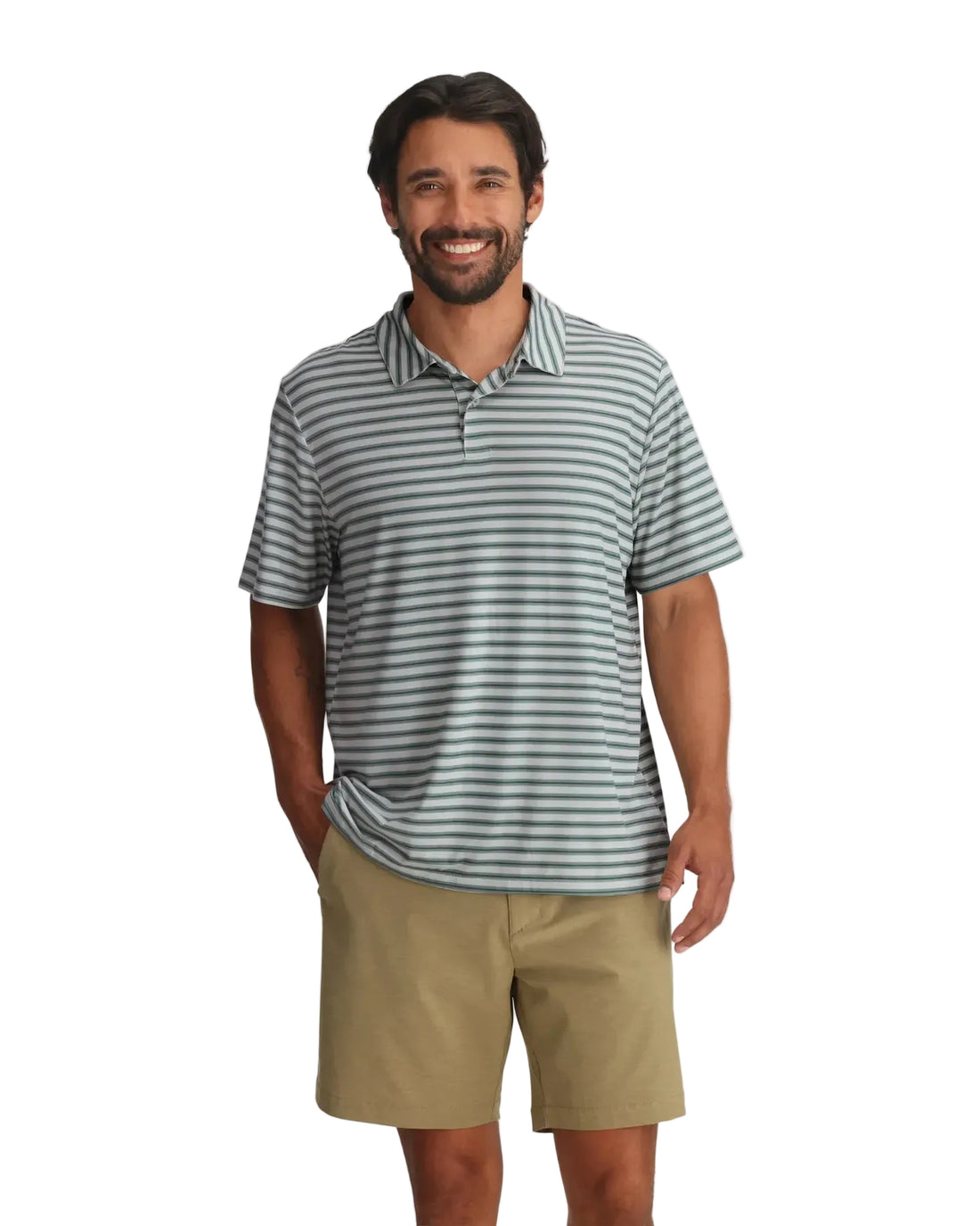 MEN'S FREE FLY ELEVATE POLO |SMOOTH SAILING STRIPE | HEATHER ASPEN GREY