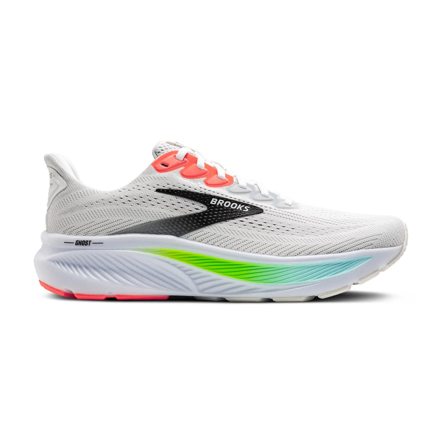 MEN'S BROOKS GHOST 17 | WHITE / PINK CLAY / GECKO