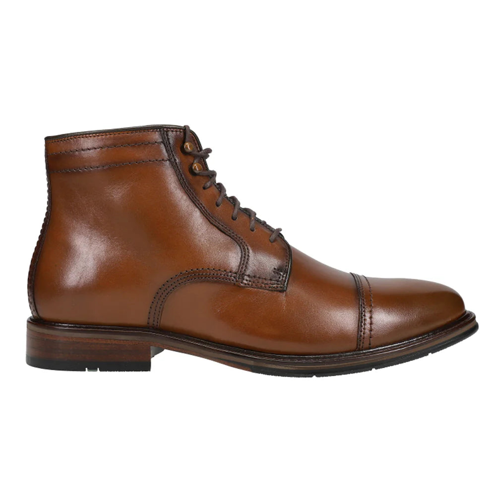 MEN'S JOHNSTON & MURPHY XC FLEX RALEIGH CAP TOE ZIP BOOT | DARK TAN FULL GRAIN