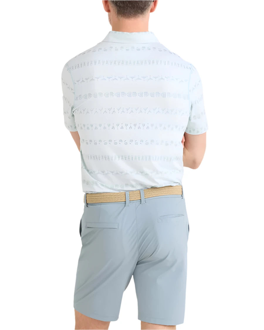 MEN'S SAXX DROPTEMP ALL DAY COOLING UPF PERFORMANCE POLO | HAPPY HOUR STRIPE - LIGHT BLUE