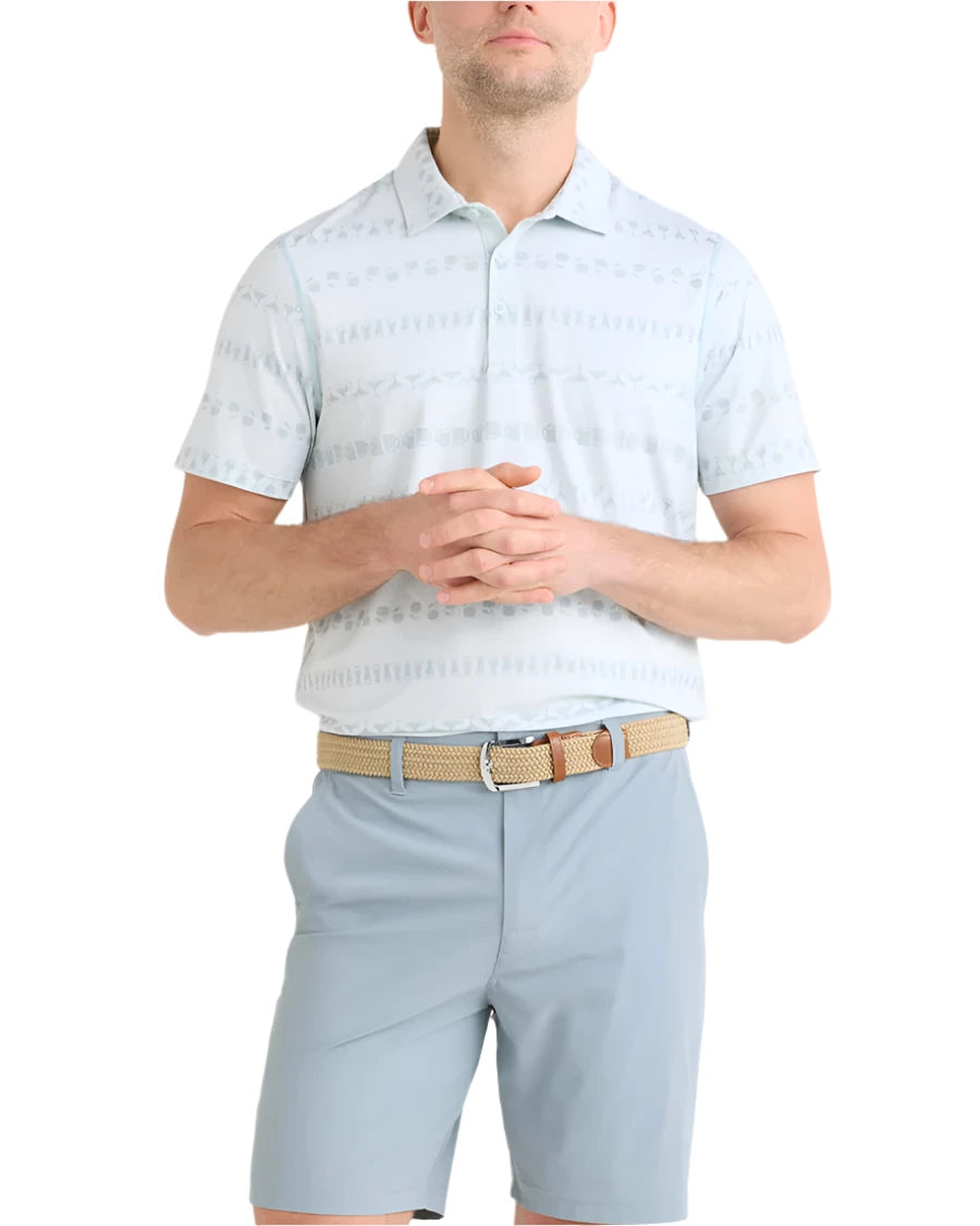 MEN'S SAXX DROPTEMP ALL DAY COOLING UPF PERFORMANCE POLO | HAPPY HOUR STRIPE - LIGHT BLUE