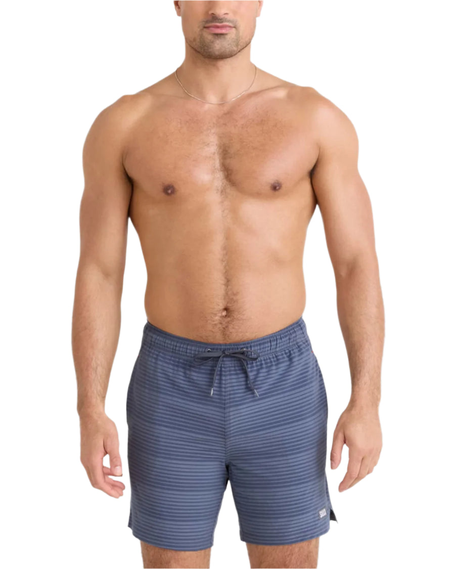 MEN'S SAXX OH BOUY 2N1 STRETCH SWIM VOLLEY 7" WITH LINER | DARK INK / DEEP NAVY STRIPE