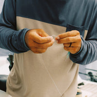 MEN'S FREE FLY BAMBOO HYBRID HOODIE | STORM CLOUD | DESERT TAN