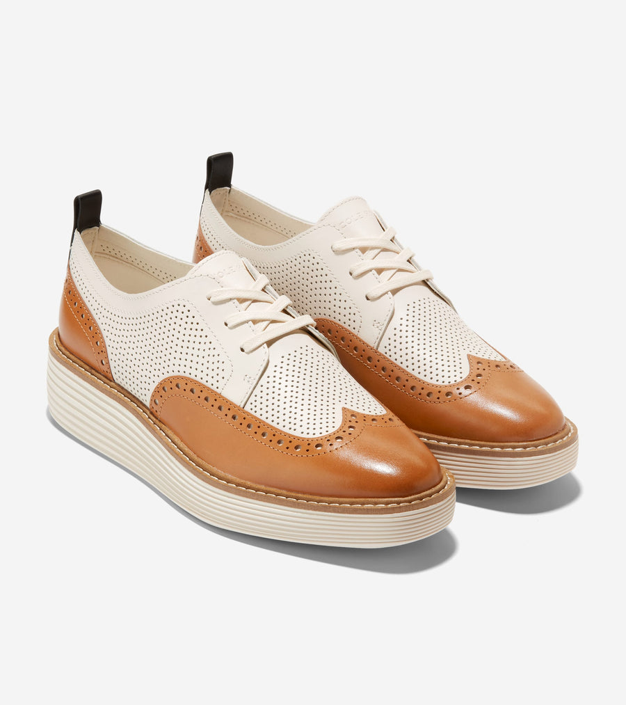 WOMEN'S COLE HAAN ØRIGINAL GRAND PLATFORM WINGTIP OXFORD | PECAN / IVORY