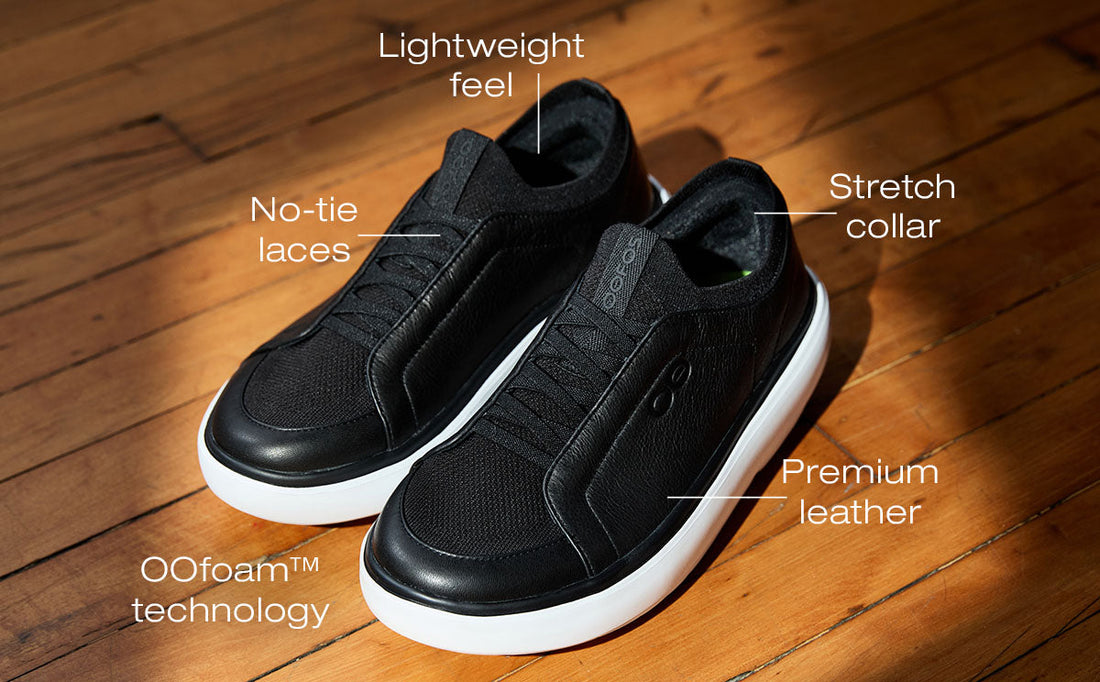MEN'S OOFOS OOMG+ CLUB SLIP ON LEATHER SHOE | BLACK | WHITE