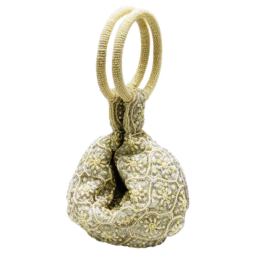 WOMEN'S DAVID JEFFERY HANDBAG | WHITE BEADED WITH WHITE RING HANDLE