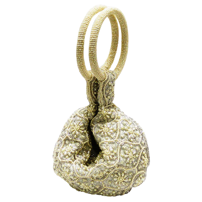 WOMEN'S DAVID JEFFERY HANDBAG | WHITE BEADED WITH WHITE RING HANDLE