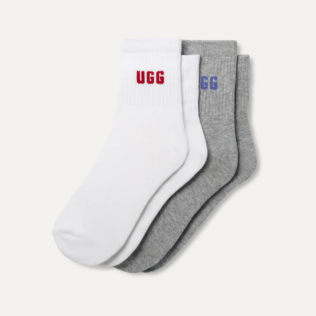 WOMEN'S UGG QUINLIN LOGO QUARTER SOCKS 2 PACK | RED SAFFRON | GREY HEATHER